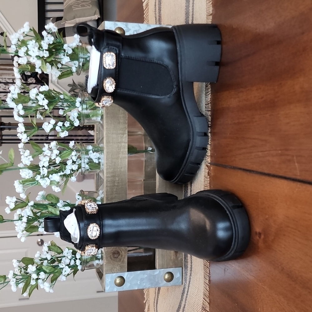 Madden Girl Black Pari Jeweled Top Boots